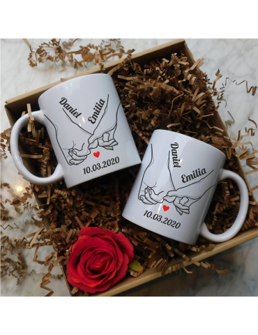 Zestaw kubków dla pary ręce personalizowany (3) w pudełku