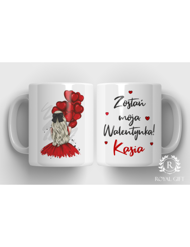Kubek na walentynki dziewczyna z balonami blond