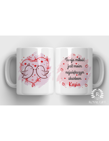 Kubek na walentynki zakochane gołąbki - personalizacja