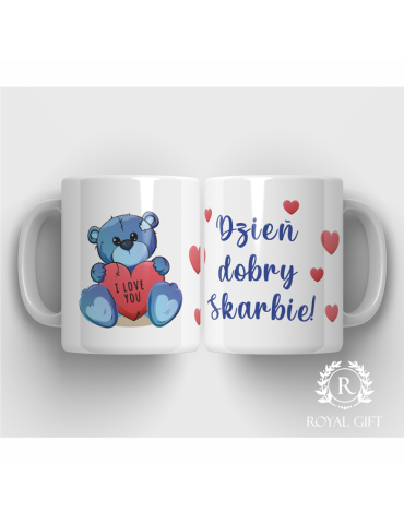 Kubek na walentynki z misiem "Dzień dobry skarbie"