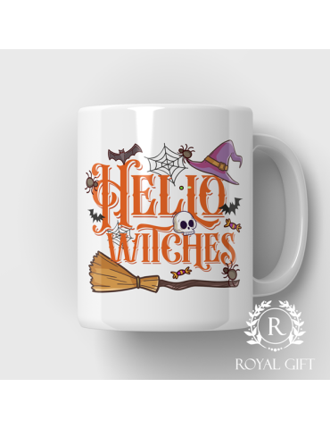 Kubek Halloween Hello Witches z miotłą
