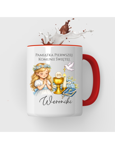 Kubek na Pierwszą Komunie Świętą z imieniem włosy blond